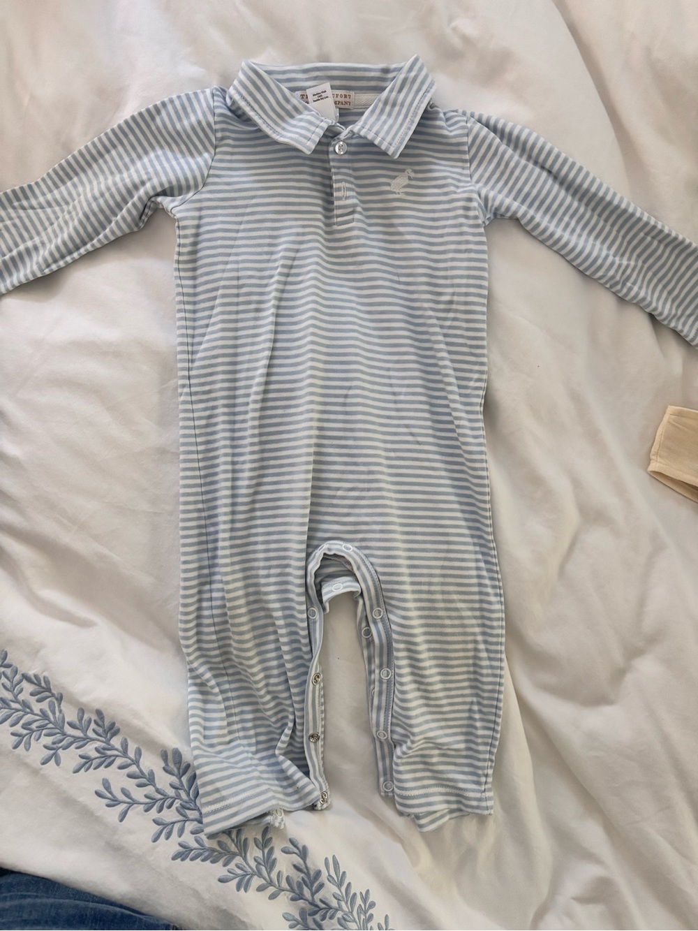 The Beaufort Bonnet Company Light Blue & White Striped Long-Sleeve One-Piece